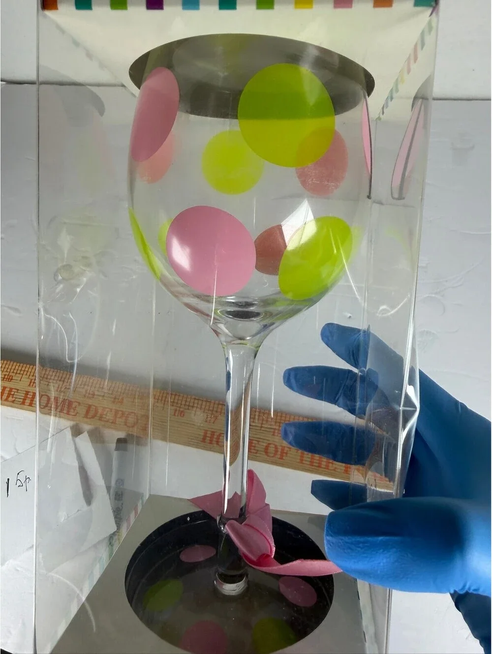 Hand Painted Monogram Wine Glass Letter D Polka Dot Gift Box S-14